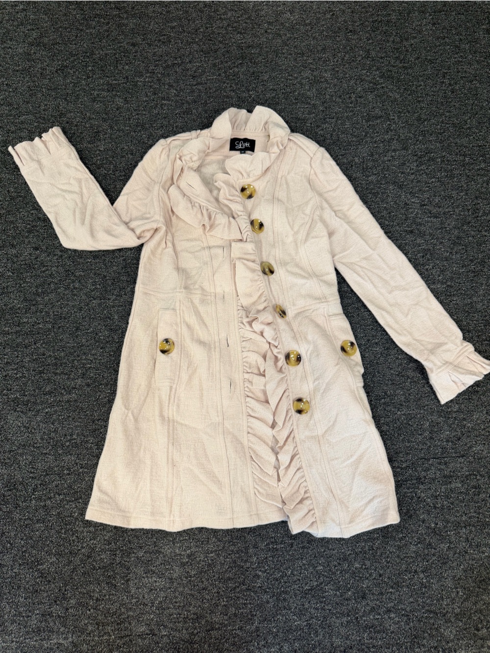 Luii Pale Pink Ruffle-Trim Trench Coat